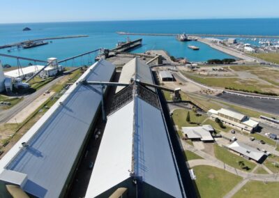 Mackay-Bulk-Sugar-Terminal-Roof-Replacement-Aerial-During-to-Harbour